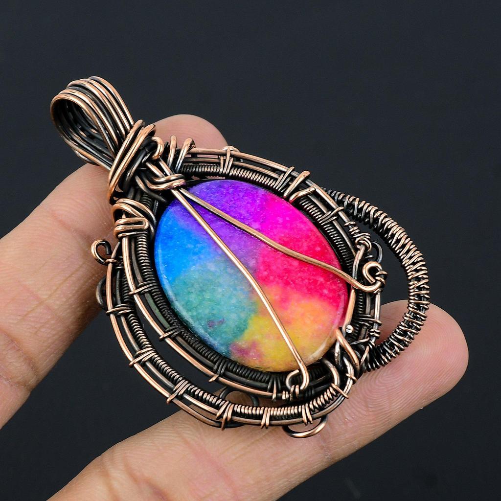 Rainbow Solar Quartz 999 Copper Wire Wrapped Pendant, Handmade Gemstone Pendant Jewelry, Gifts For Wife Brand New Pendant