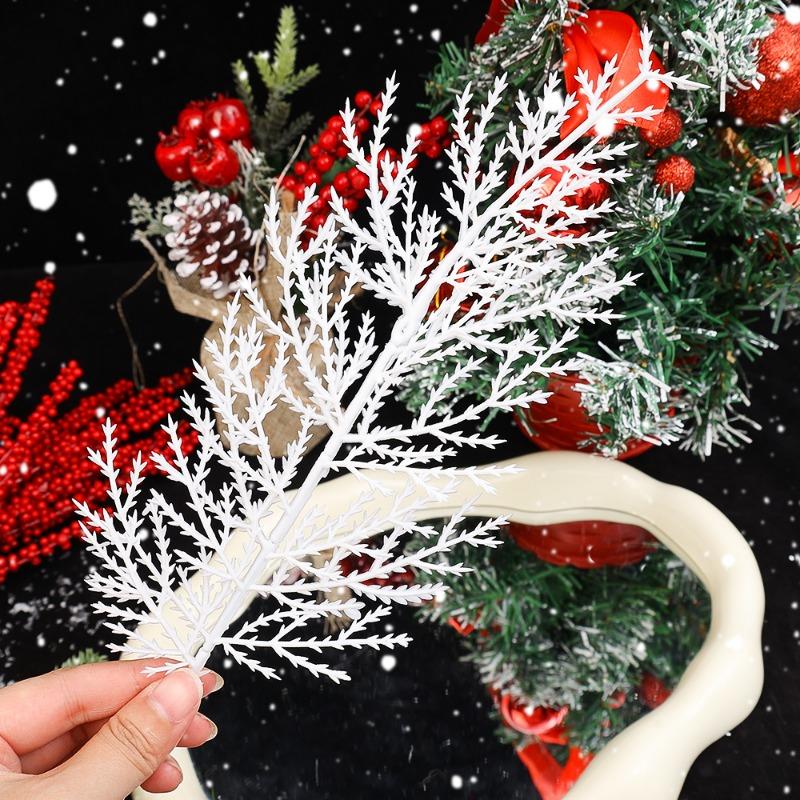 Рождественские искусственные ветки хвои, белые искусственные ветки хвои, растения, венок для вечеринки, подарки на Новый год, декор стола