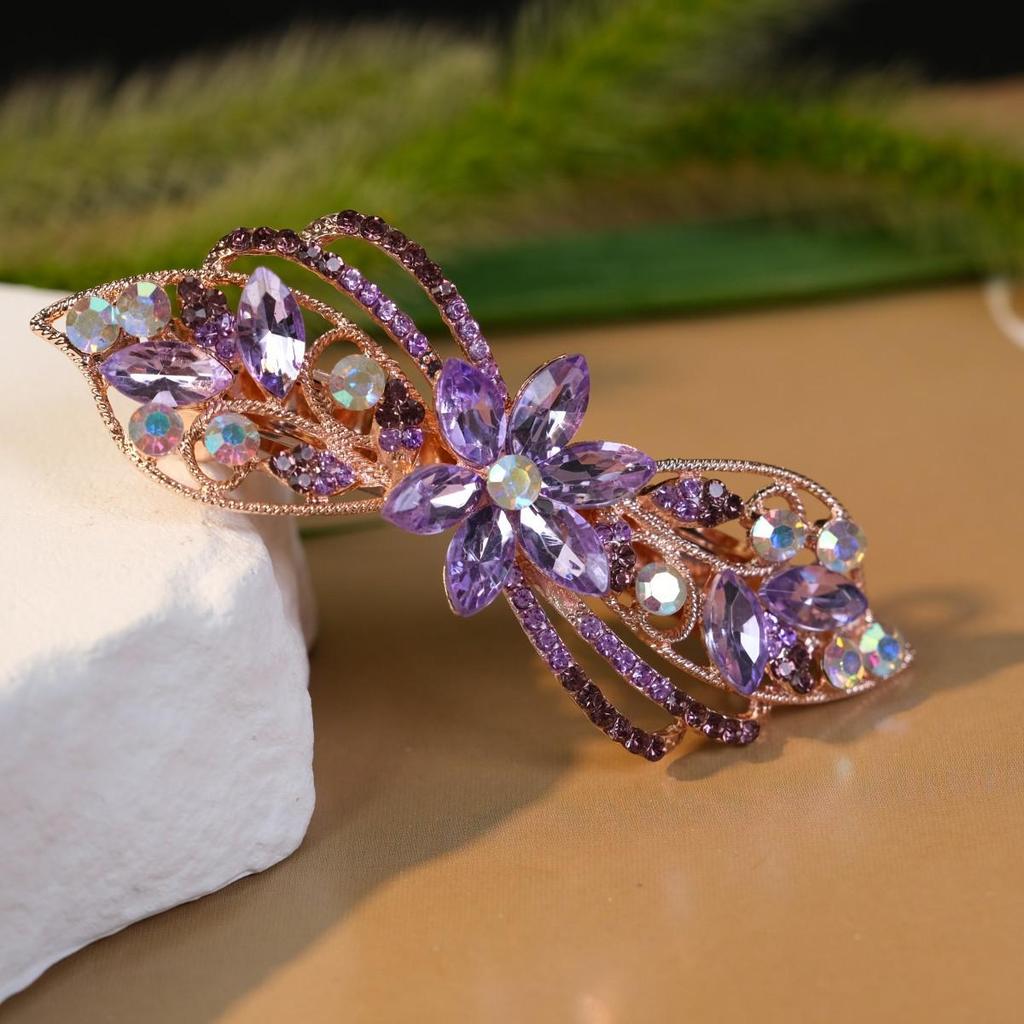 Универсальная заколка для волос в виде цветка со стразами: Элегантная заколка-пружина для хвостика из сплава для женщин