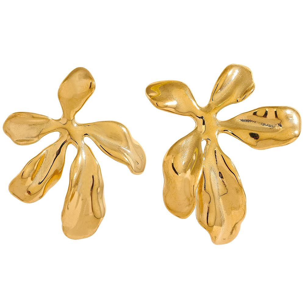 Yhpup Stainless Steel Big Flower Plant Stud Earrings Metal Waterproof 18K PVD Plated Trendy Statement Jewelry Women Gala Gift