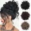 Synthetic Short Messy Hair Buns Hair Piece Elastic Drawstring Loose Wave Large Curly Ponytail Extension Dark For Women Daily Wear Wig