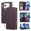 For iPhone 17 Pro Case 9 Card Slots Zipper Pocket PU Leather Cover with Wrist Strap