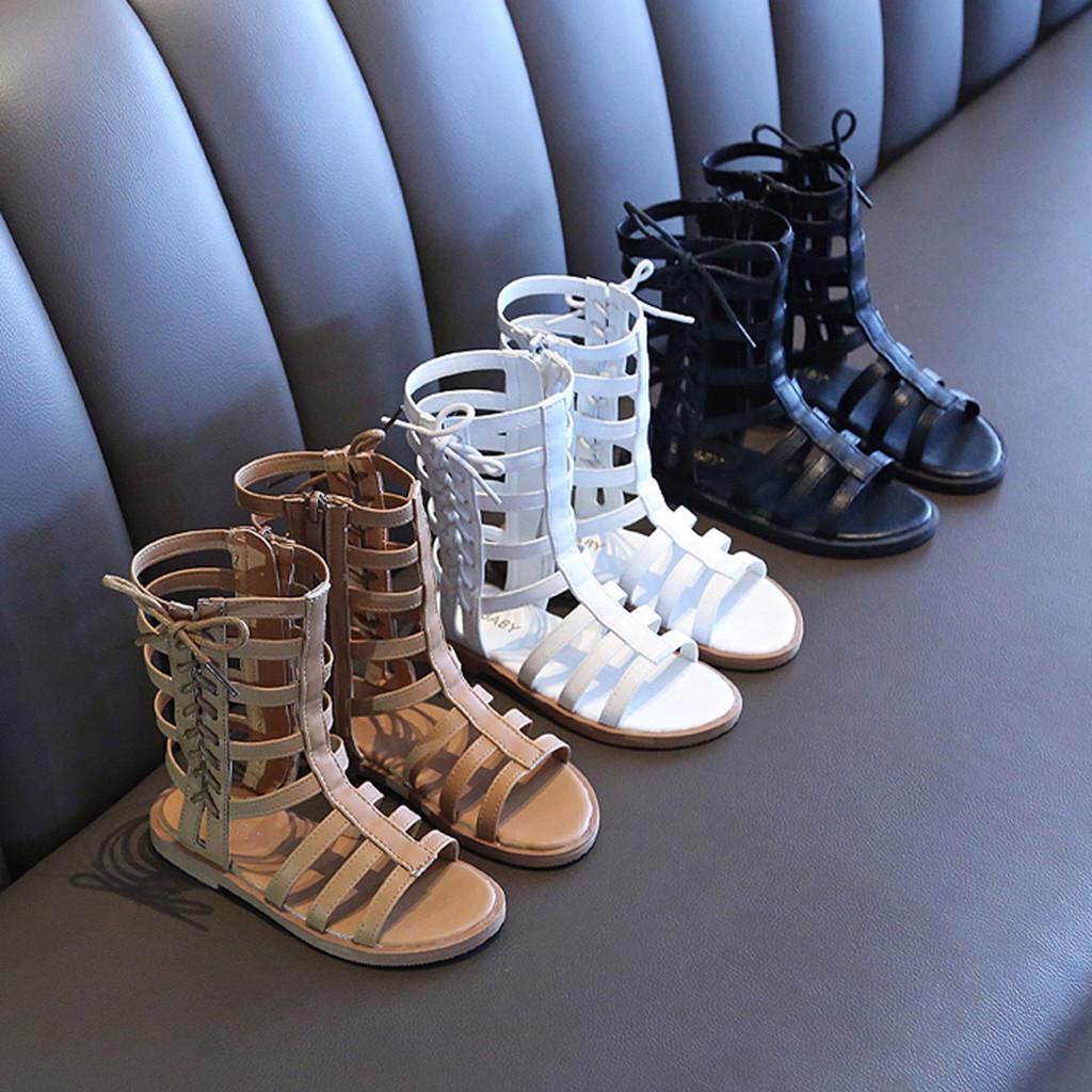 Toddler Infant Kids Baby Girls Summer Roman Princess Shoes Open Toe Zip Sandals