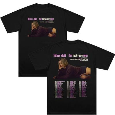 Хилари Дафф Футболки The Lucky Me Tour 202 Новые Хлопковые Футболки Высокого Качества Мужские Женские Мода Поп-Музыки Оверсайз Футболки с Принтом