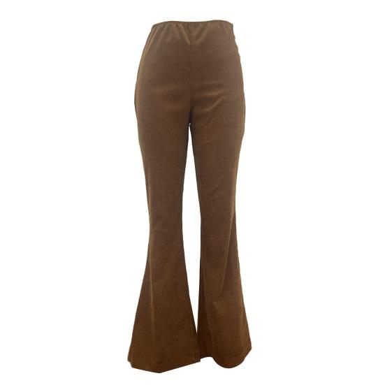 Women Pants Elastic High Waist Solid Color Flared Pants with Pockets Corduroy Leisure Work Travel Party Trousers
