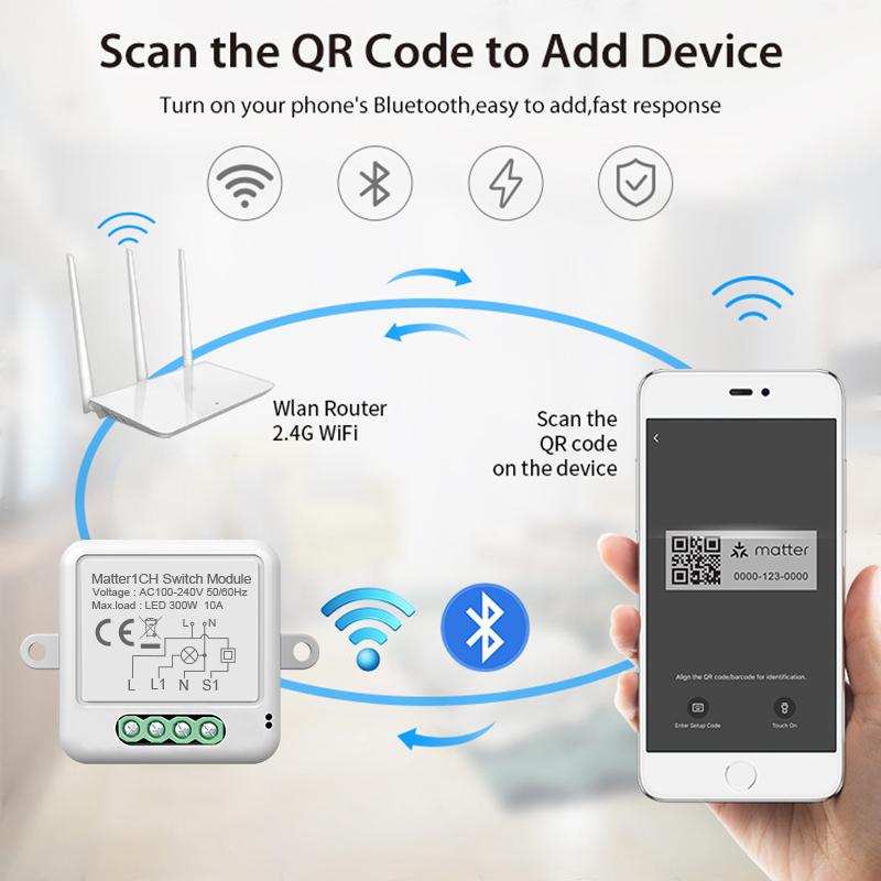 Matter WIFI Smart Switch Module Relay Breaker HomeKit Wireless Control Breaker работает с Siri Alexa Google Home Smart Home Life
