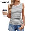 Women's New Spring and Summer Striped Round Neck Collision Colour Threaded Pit Stripe Vest Top T-shirt
