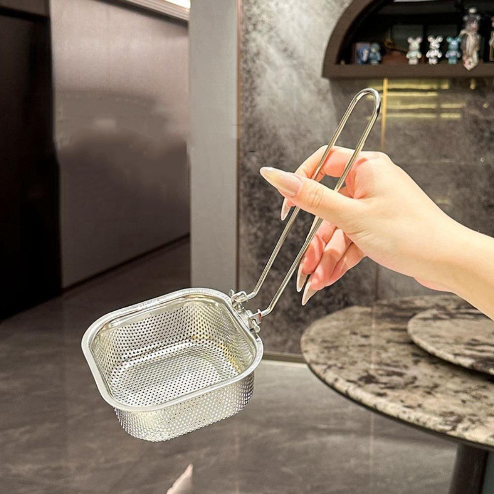 Складной фильтр для жарки с длинной ручкой из нержавеющей стали, сито, ложка-дуршлаг, горячая кастрюля