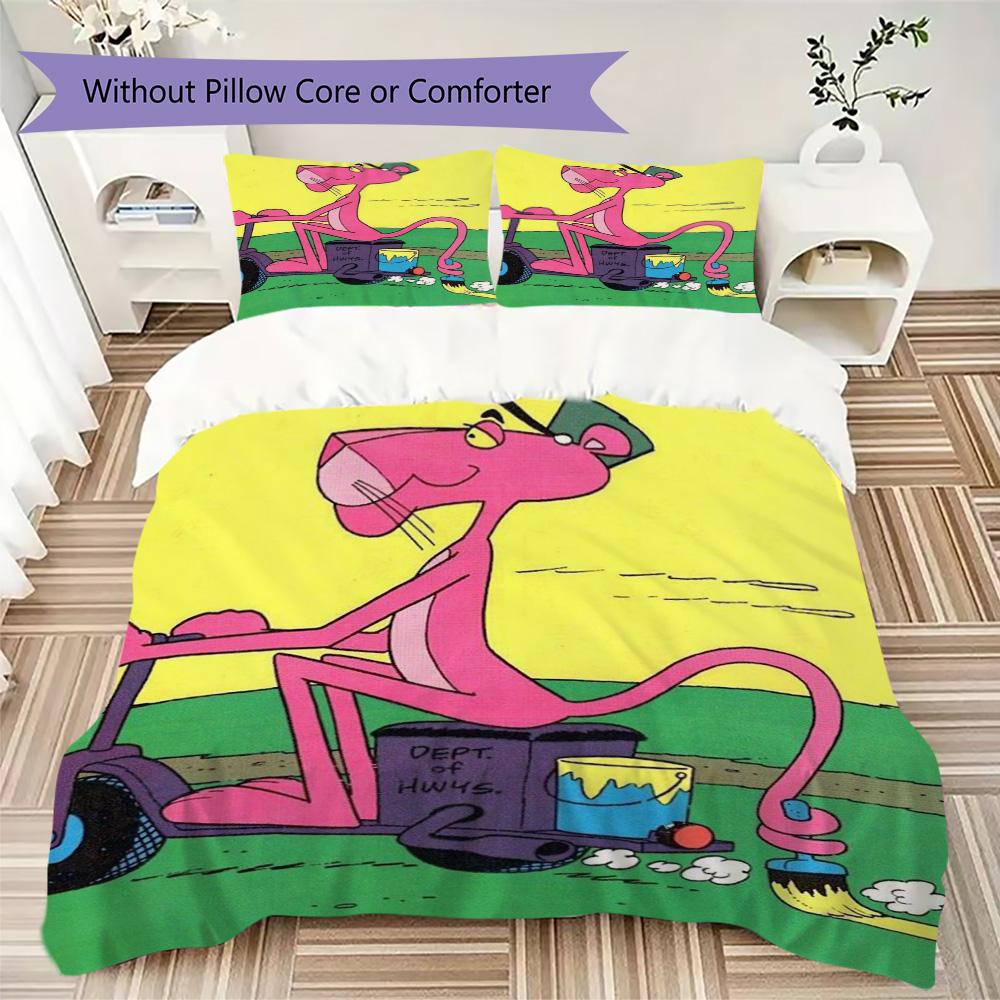 Pink Panther Pattern Bedding,Quilt Set Quilt Cover Pillowcase Home Birthday Gift (1*duvet cover+2*pillowcase,without core)XSJT0917302