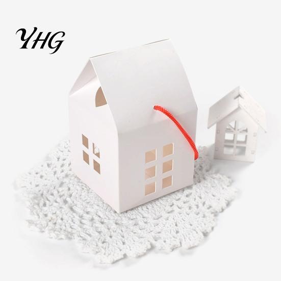 Decorative Gift Boxes for Weddings 10PCS House Shape Cardboard Candy Boxes, Hollow Window Design Containers Aromatherapy Packaging with Portable Rope,