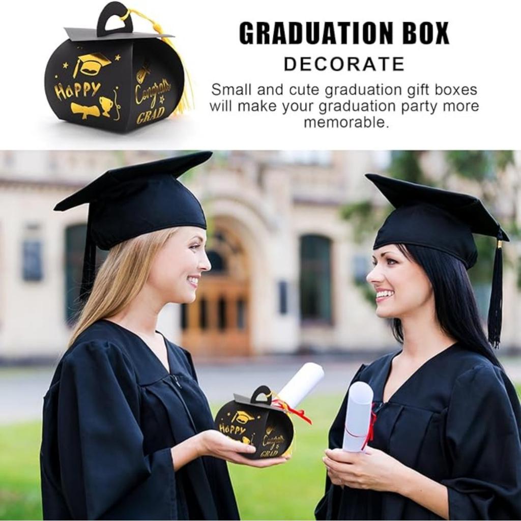 25pcs Graduation Gift Box, Graduation Cap Treat Boxes Graduation Candy Box with Tassel Graduation Decor Table Centerpiece Party Supplies
