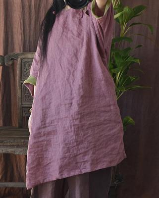 Женские рубашки в китайском стиле, летние льняные полосатые винтажные свободные рубашки с короткими рукавами, женские блузки на пуговицах