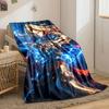 Blonde-haired figure with metallic arm emitting bright electric sparks. for all seasons blanket lunch break throw gift