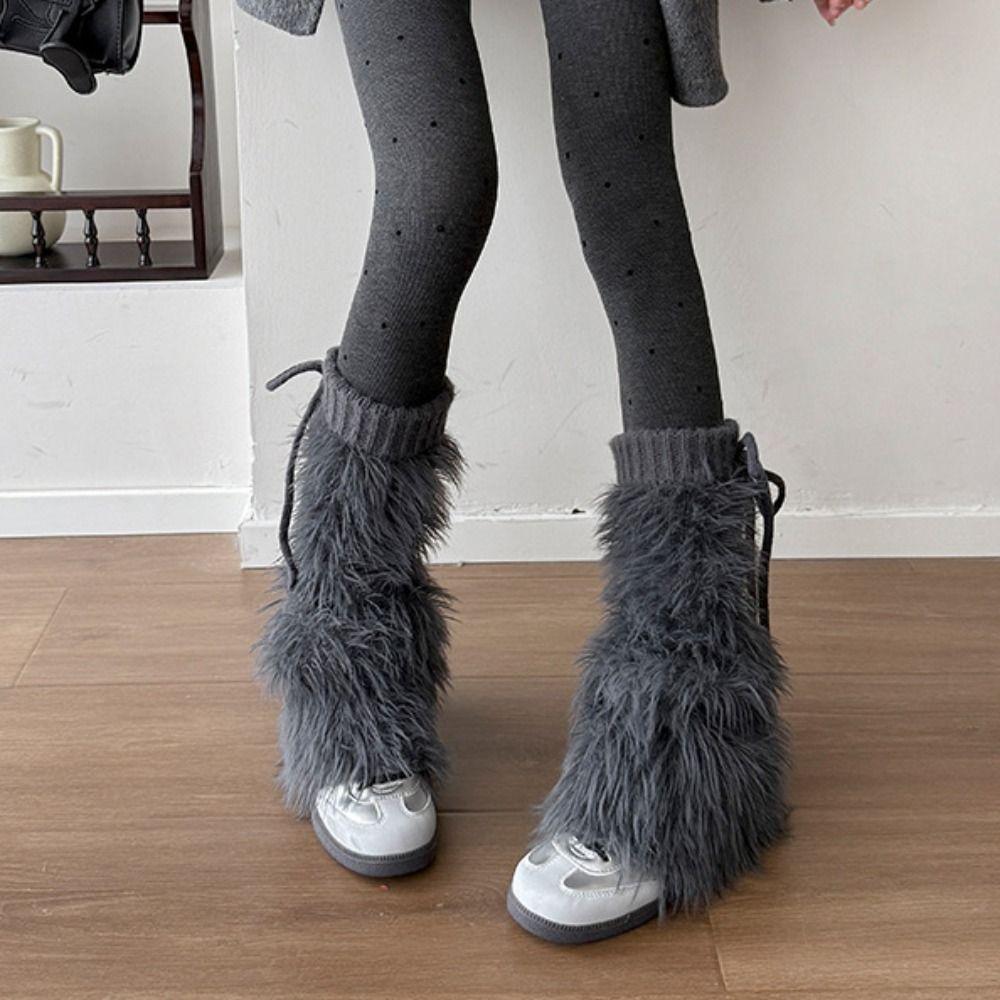 Knitted Winter Leg Warmers Y2K Plush Leg Coverings Soft Furry Leg Warmers Accessories