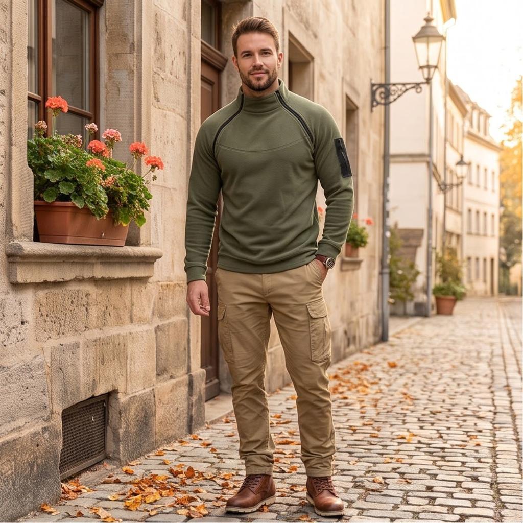 Men's Casual Loose Fit Warm Full-Zip Sweatshirt with Stand Collar and Two-Way Zipper for Hiking and Outdoor Activities