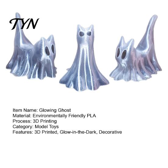 Ручной подарок-призрак на Хэллоуин, 3 шт., Светящаяся в темноте фигурка кошки, 3D-печатная светящаяся фигурка, Статуэтка котенка, Настольный декоративный орнамент,