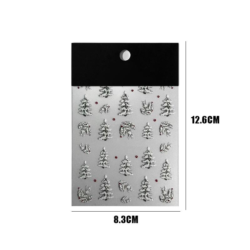 Embossed Christmas Tree Nail Art Stickers 2025 New Simple White Polka Dot Nail Stickers Christmas Decoration