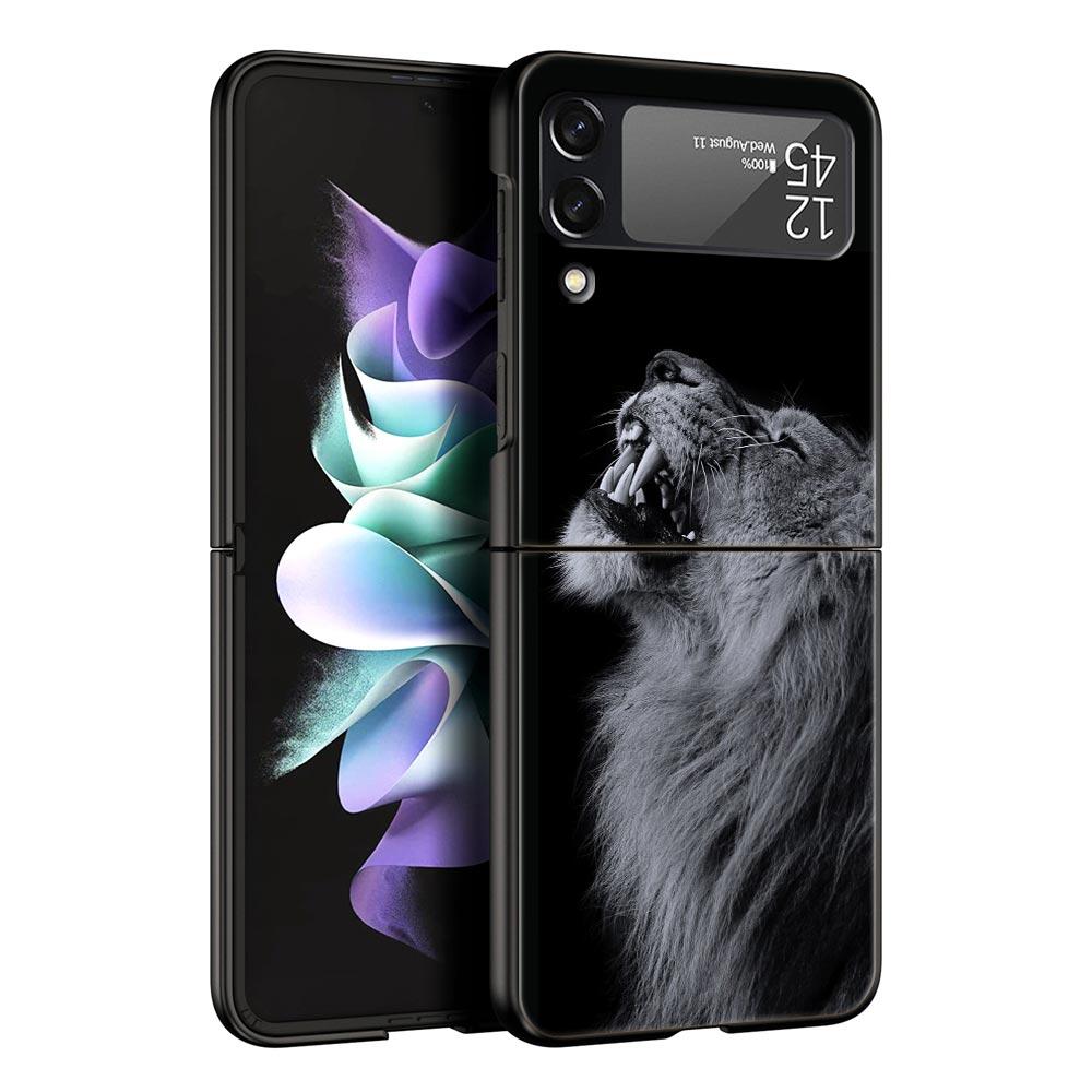 Lion Wild Animals Phone Case For Samsung Galaxy Z Flip3 Flip4 Flip5 Shell For Z Flip 3 Flip 5 4 5G Black Hard Folding Cover