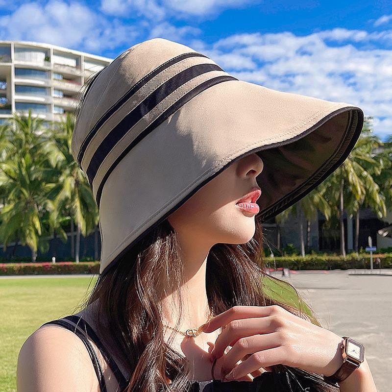 Women's Sun Protection Fisherman Hat Lady Uv Protection Summer Leisure Face Covering Sunshade Black Straw Hat Hollow Top Sun Hat