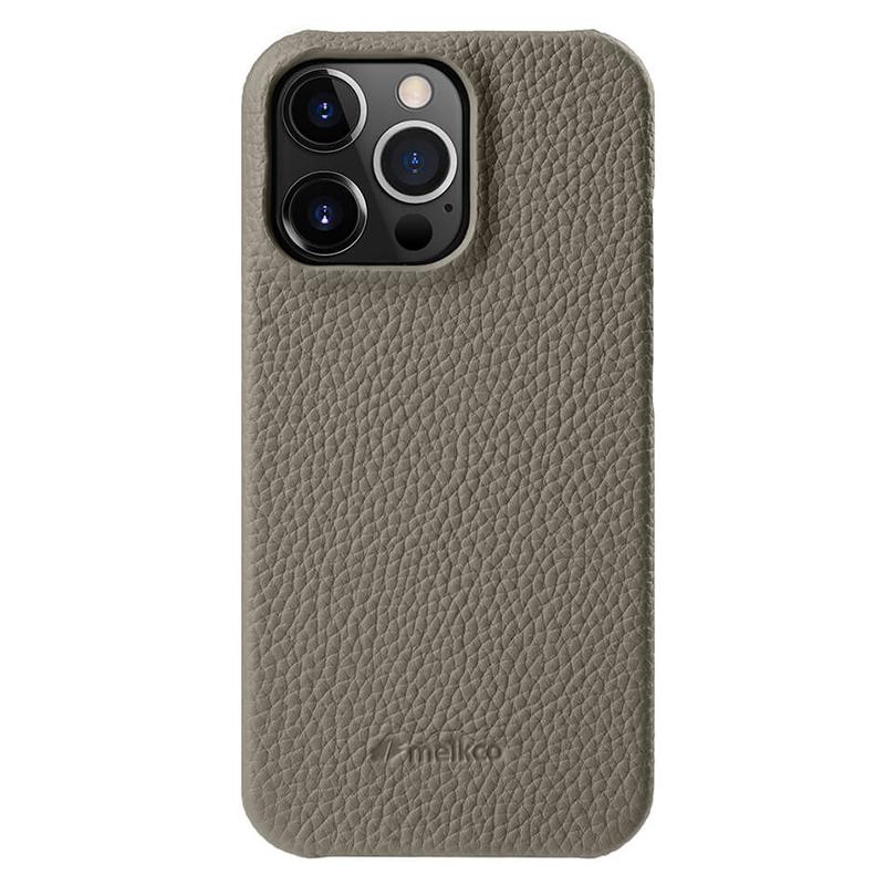 MELKCO For iPhone 14 Pro Max Genuine Cow Leather Coated PC Back Case Soft Microfiber Lining Incomplete Cover Phone Case