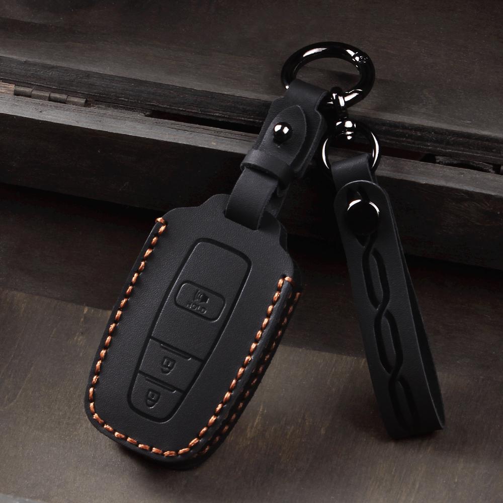 Leather Car Smart 3 Button Key Case Cover Bag Keychain for Toyota Avalon Camry RAV4 Prius CHR C-HR Corolla Land Cruiser Prado