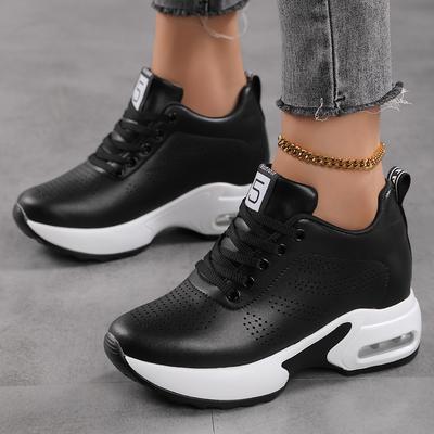 Большой размер весна и осень маленькая воздушная подушка легкая кожа внутренняя высота увеличение женская обувь платформа обувь-маффины