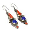 Natural Lapis Lazuli, Coral Gemstone Handmade Jewelry Earring 2.36" M3d09