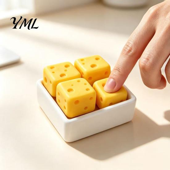 Relaxing Desk Accessories 3D Printed Cheese Clicker Toy, Portable Cube Fidget Sensory Anxiety Relief Gadget for Adults and Kids