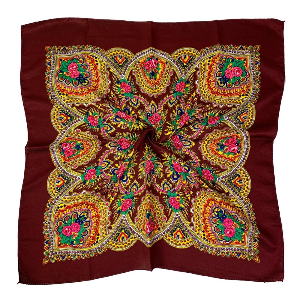 70*70см Русский квадратный платок Женский Роскошный с цветочным принтом Бандана Шаль Женская Повязка на голову Платки Бабушкин платок