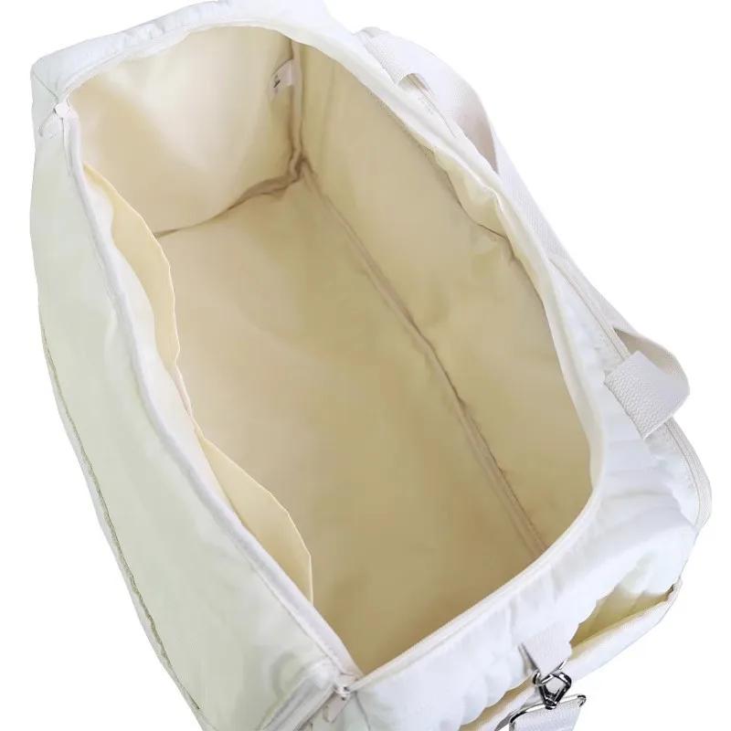 New Luggage Bag Diaper Bag Cute Bear Flower Embroidery Pattern Tote Bag Beige Cotton Fabric Zipper Diaper Handbag