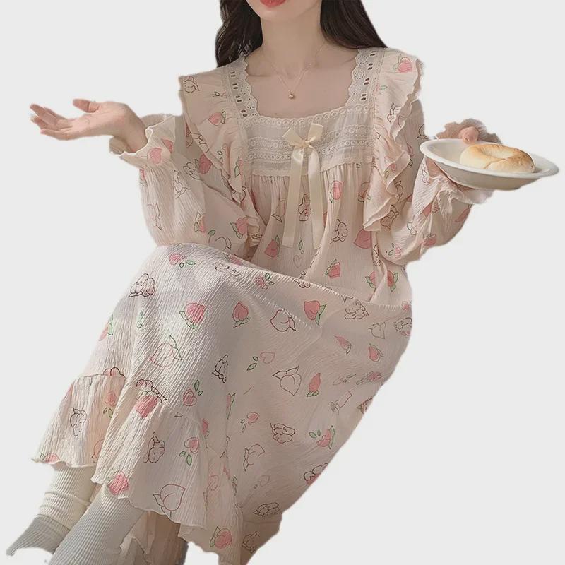 Women's Lace Long-Sleeve Nightdress - Spring/Autumn Princess Style Pajamas