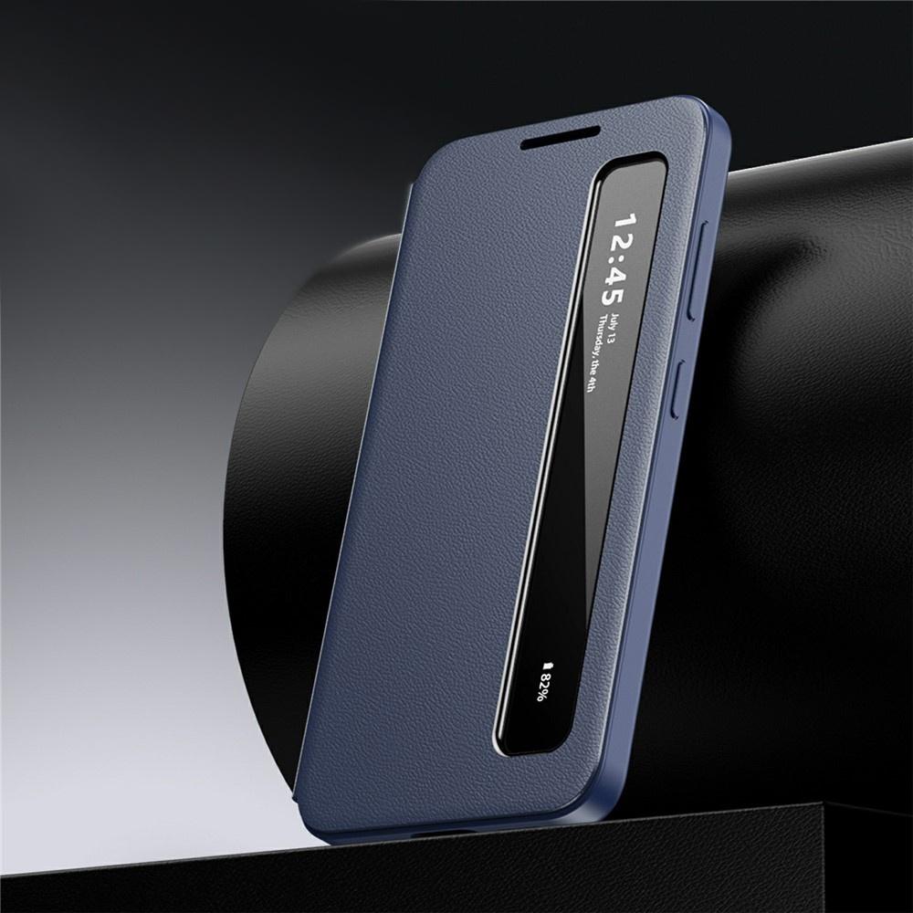 Кожаный чехол Samsung Galaxy S26 Ultra с окном Smart View, темно-синий