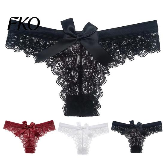 Stretchy Lace Underwear Women's Sexy Sheer Thong, Cheeky See Through Underwear, Skin-friendly Thong High Waist T Back Stretch Panties with Bow Women