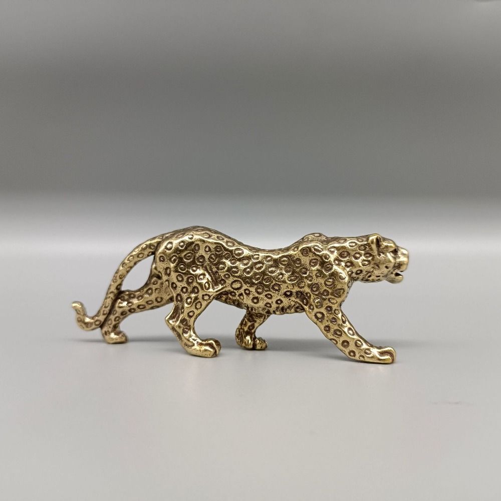 Lucky Animal Cheetah Small Statue Brass Brass Leopard Miniatures Leopard Figurines  Tea Pet