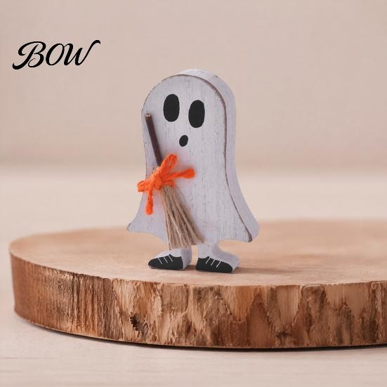 Vintage Witch Hat Ornaments Halloween Wooden Table Sign, Cute Ghost Bat Freestanding Tiered Miniature Room Decor Tray Ornament, Rustic Farmhouse