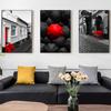 Nordic Style London Street Canvas Painting Black White Red Umbrella Pictures for Living Room Home Wall Art Decoration No Frame