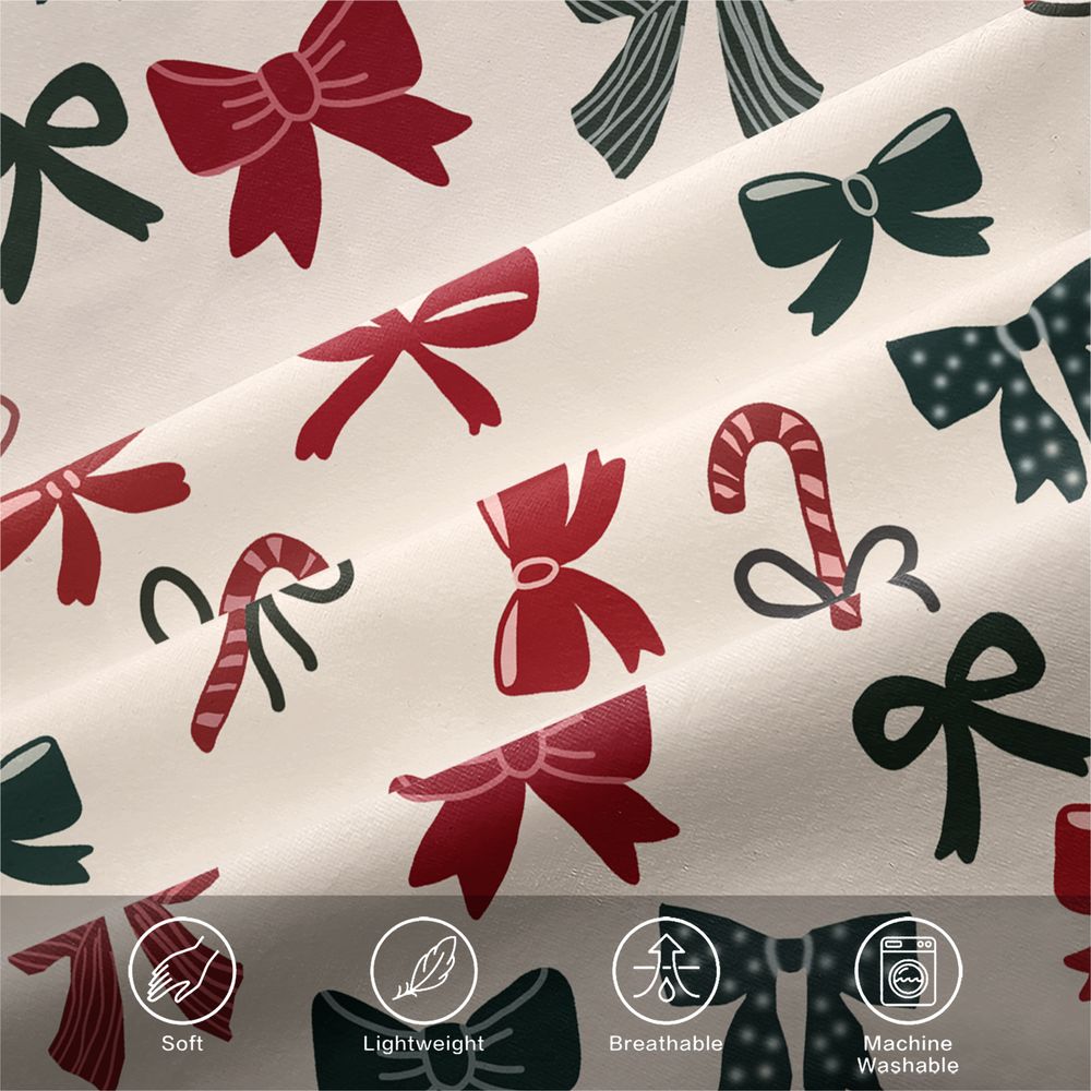 2/3Pcs Christmas Bow Print Duvet Cover Set(1 Duvet Cover & 1/2 Pillowcase) Soft Bedding Set Festive Holiday Room Decor, No Fille
