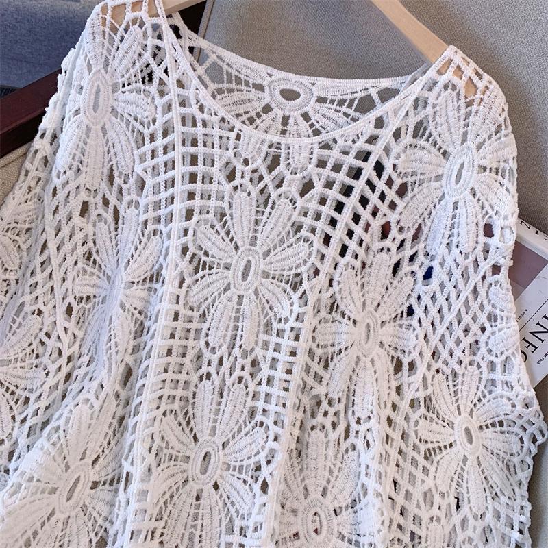 Dimanaf 2024 Новые летние женские футболки с принтом «летучая мышь» без рукавов, базовые кружевные модные топы, кружевные футболки, повседневные свободные футболки