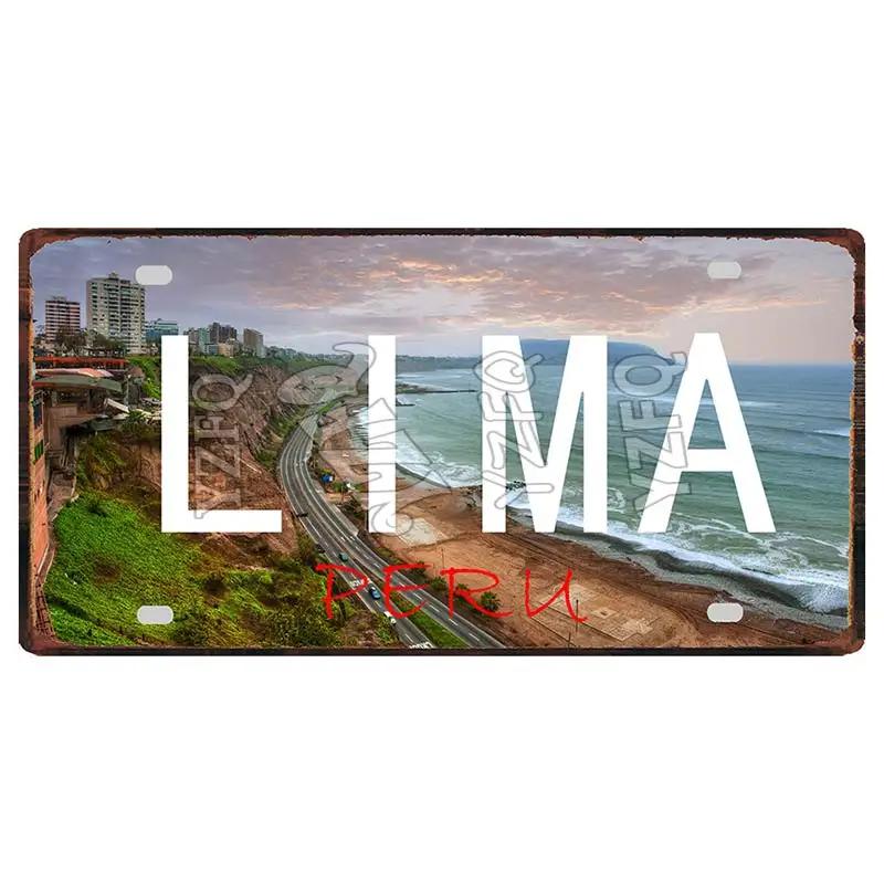 Lima Cusco Vintage Travel Metal Signs Licence Plate Poster Decorative For Club Wall Art Home Decor 30X15CM DC-1033A