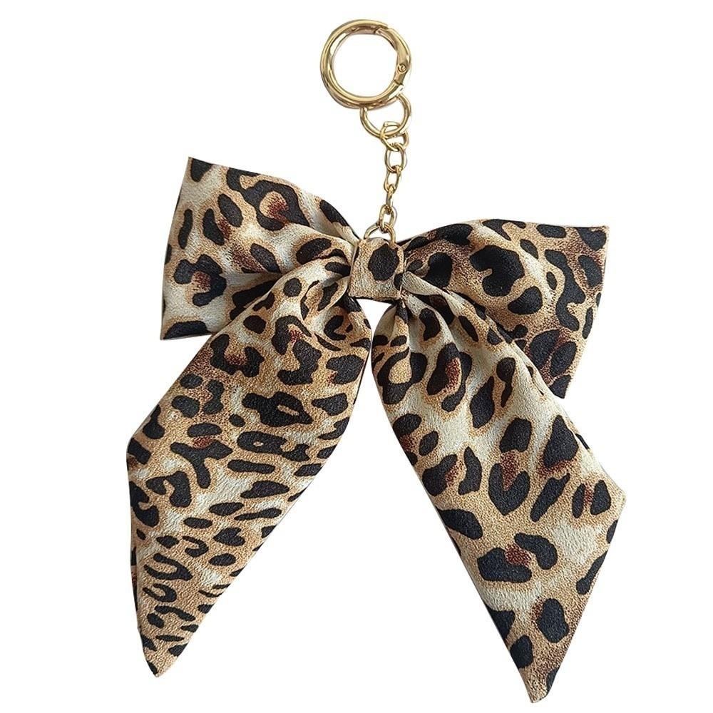 Polyester Leopard Print Keychain Fabric Keyring Accessory Y2K Style Bow Bag Charm Gift