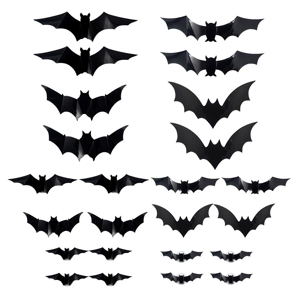 60 PCs Halloween Bats Wall Decor Battery Powered Bats Decorations Wall Stickers for Halloween Party Bedroom Window Decorations