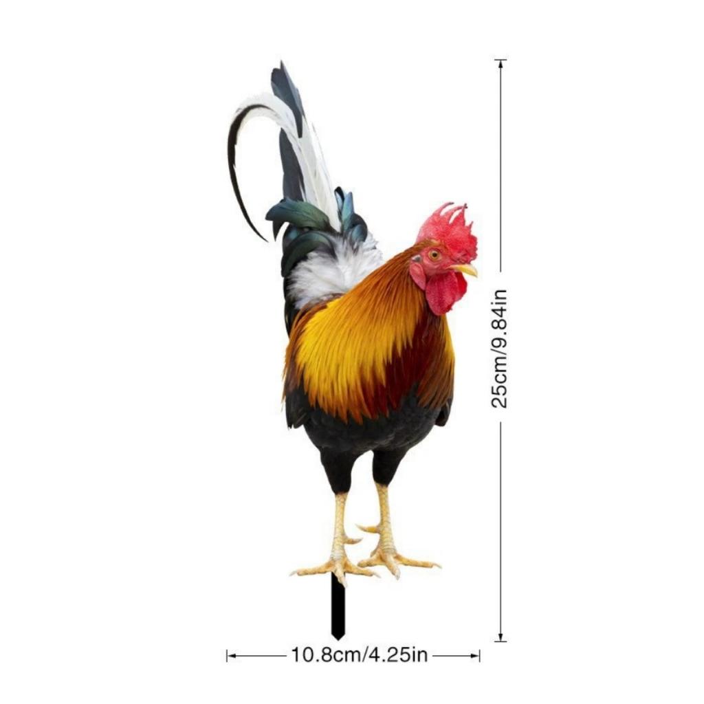 Acrylic Rooster Yard Chicken Outdoor Garden Stakes Animal Chicken Statues Rooster Garden Decor for Patio Lawn Ornament, Rooster Stakes - Flat Not 3D