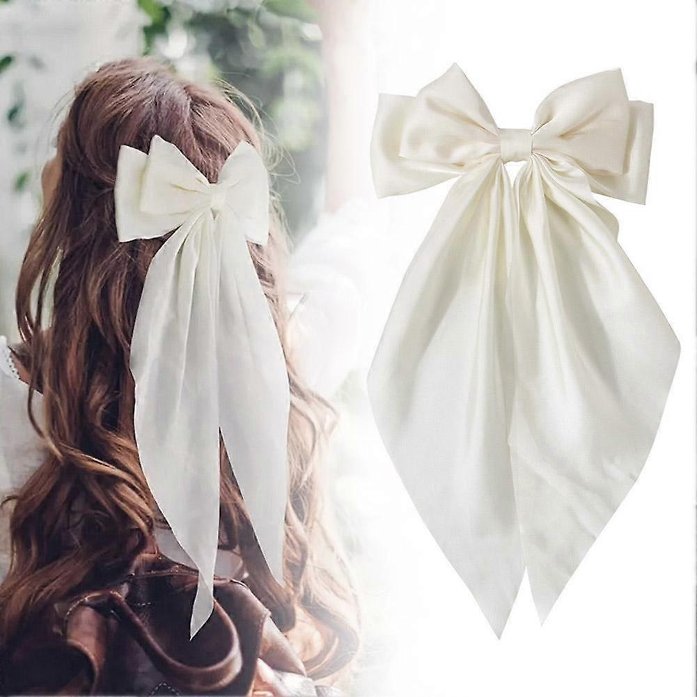 Internet Celeb Same Quality Satin Spring Clip Hair Clip Pure Color Long Big Bow Long Tail Back Head Hair Clip