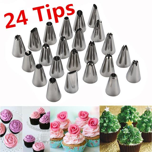 New 24 Pcs Icing Piping Nozzles Tips Cake Sugarcraft Pastry Decor Baking Tools Kit