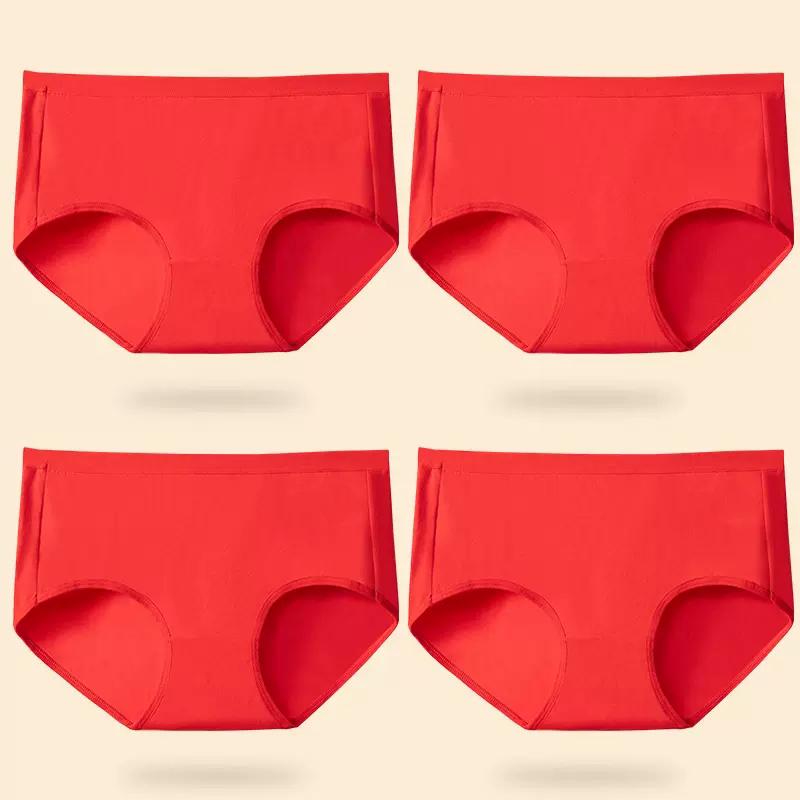 4Pcs Women's Panties Luck Red Underwear Cute Bow Girls Breathbale Cotton Briefs Size M-XXL