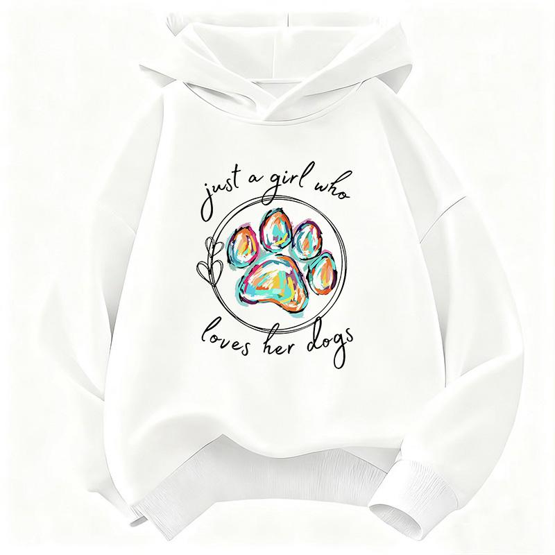 Just A Girl Who Love Her Dog with Paw Design Hoodie Children's Sweatshirt Hoody Casual Hoodies for Boys Girls Clothes