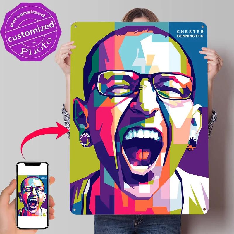 Chester Bennington Personalized D Textured Metal Poster Wall Art Tinplate Sign for Custom Plate Bedroom Accessories House