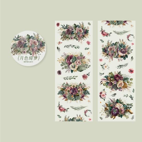 1 рулон ПЭТ-ленты с цветами, наклейки, водонепроницаемые, для предварительной резки, съемные, многоразовые, «сделай сам», журнал, скрапбукинг, молочный блокнот, планировщик, декоративная лента, наклейка