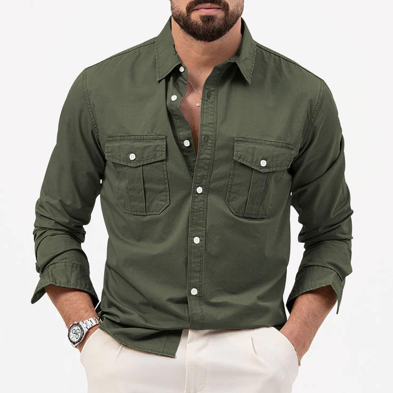 European and American Men's Shirt Double Pocket Casual Long Sleeved Top