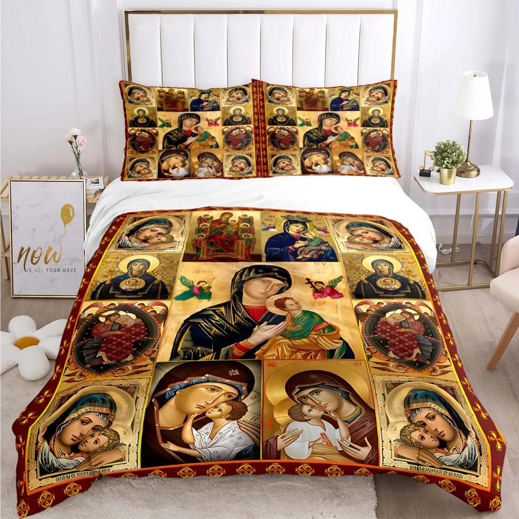 Комплект постельного белья «Иисус, Дева Мария», пододеяльники для фильмов ужасов на Хэллоуин, детское постельное белье, декор, постельное белье с наволочкой, без простыни, 3 шт.